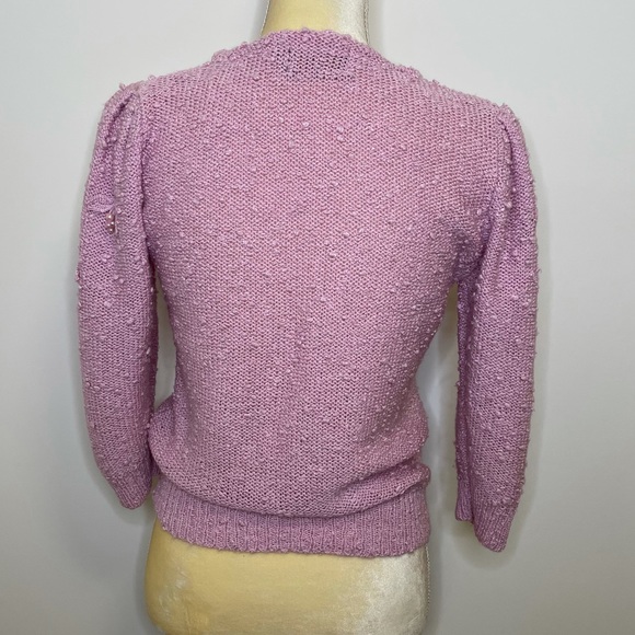 Vintage LeRoy Sweater 80's Cherry Pearl Small Pink Bobble Girly Retro 3/4 Sleeve - Picture 3 of 12